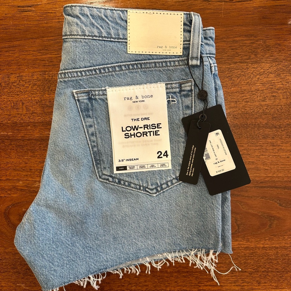 NWT Rag & Bone Dre Low-Rise Cutoff Denim Shorts, Amal, Size 24